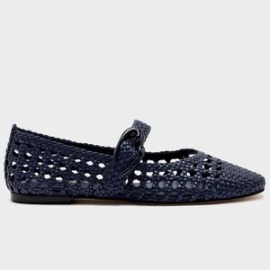 Larroude Navy Woven Flats